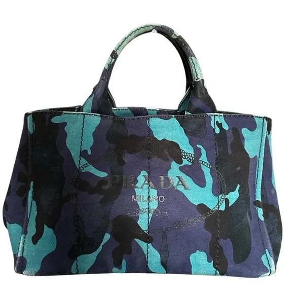 PRADA Blue Camouflage Canapa GM Two Way Tote Bag - Picture 6 of 15